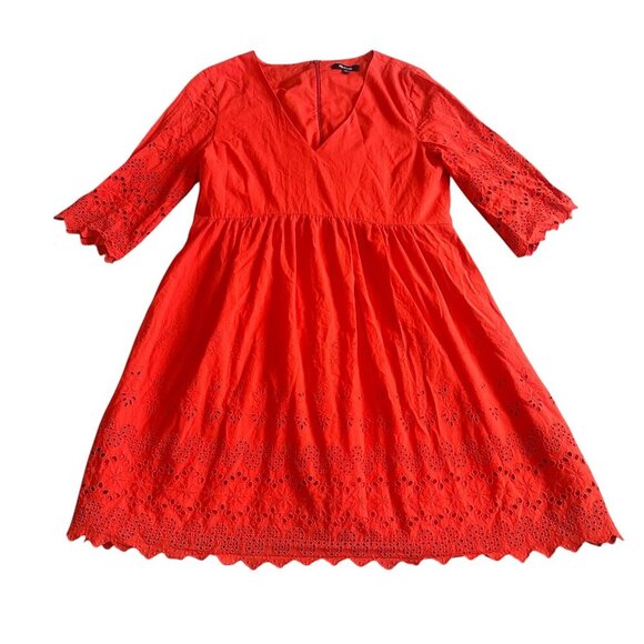 Madewell Dresses & Skirts - Madewell A-Line Dress Eyelet Cutout Trim 3/4 Sleeves Cotton Size 16 Women's
